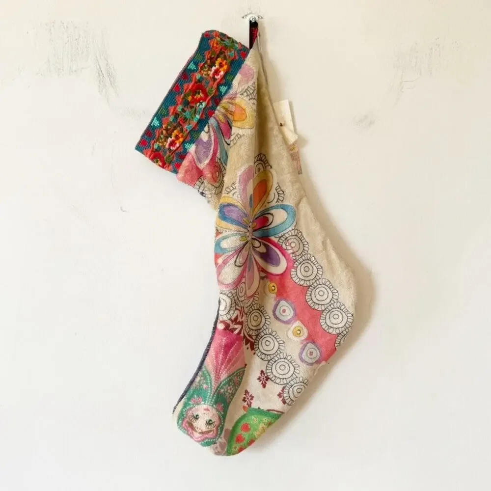 NWT Johnny Was Reversible Pink Floral Embroidered Christmas Holiday Stocking - Picture 6 of 7